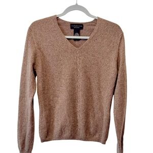 Croft & Barrow 100% Cashmere V Neck Sweater M/M Tan Marl Textured Knit